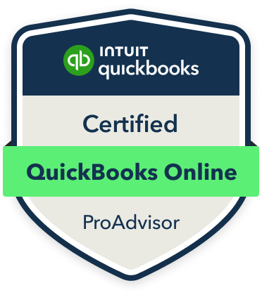 Certified QuickBooks Online ProAdvisor badge showing professional certification for financial and bookkeeping services.