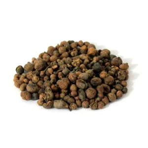 A small pile of dried, round, brown Mae Khurdo (Australian Pine Tree Fruit) against a clean white background.