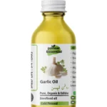 Pansar Essential Pure Organic Garlic Oil bottle with white label featuring garlic clove illustration and Urdu text Roghan Lehsan.