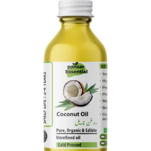 Pansar Essential pure, cold-pressed, unrefined organic coconut oil bottle for hair and scalp care