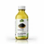 Pansar Essential 100% Pure aur Cold Pressed Kalonji Oil (Black Seed Oil) ki kanch ki botal, jis par 'Rogan Kalonji' likha hai.
