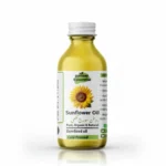 Pansar Essential Pure, Organic & Natural Cold Pressed Sunflower Oil bottle with sunflower graphic and Urdu text (روغن سورج مکھی) on white background.