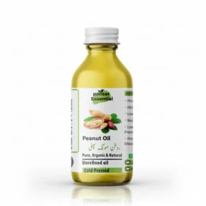 Pansar Essential 100% Pure Organic Cold Pressed Peanut Oil bottle with raw peanuts illustrated on the label.